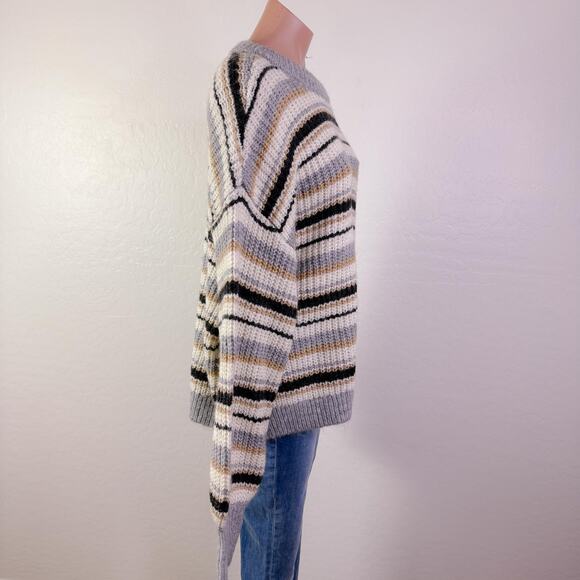 Grandpa Fisherman Striped Chunky Knit Sweater Gray Tan Cream Casual sz XL NWT - Picture 4 of 10